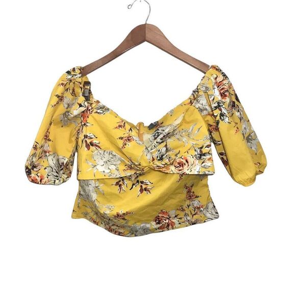 Soho New York Company Off Shoulder Top Medium Cropped Boho Floral Yellow NWT - Picture 1 of 7